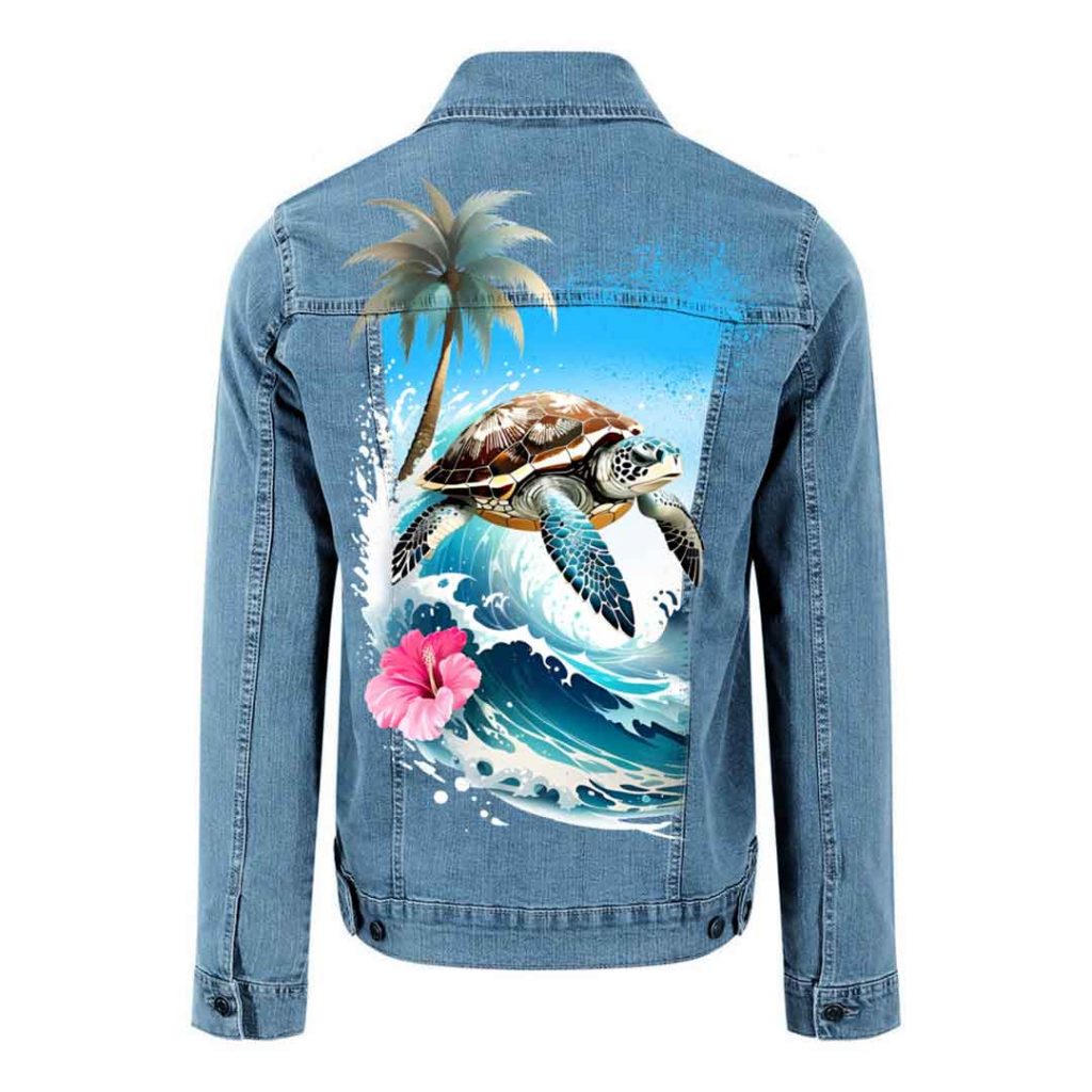 Veste en jean custom personnalisé Hawaï Turtle