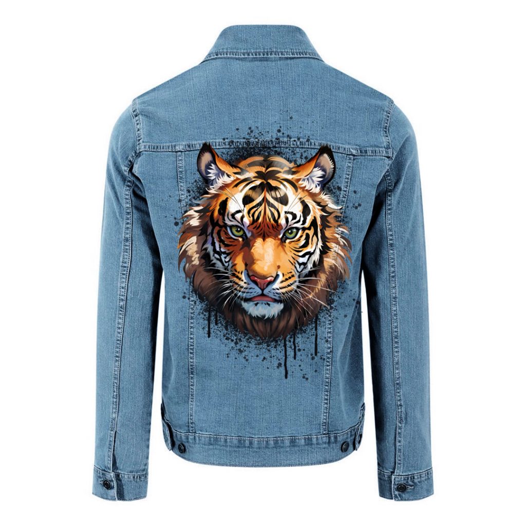 Veste en jean custom personnalisé Face de Tigre