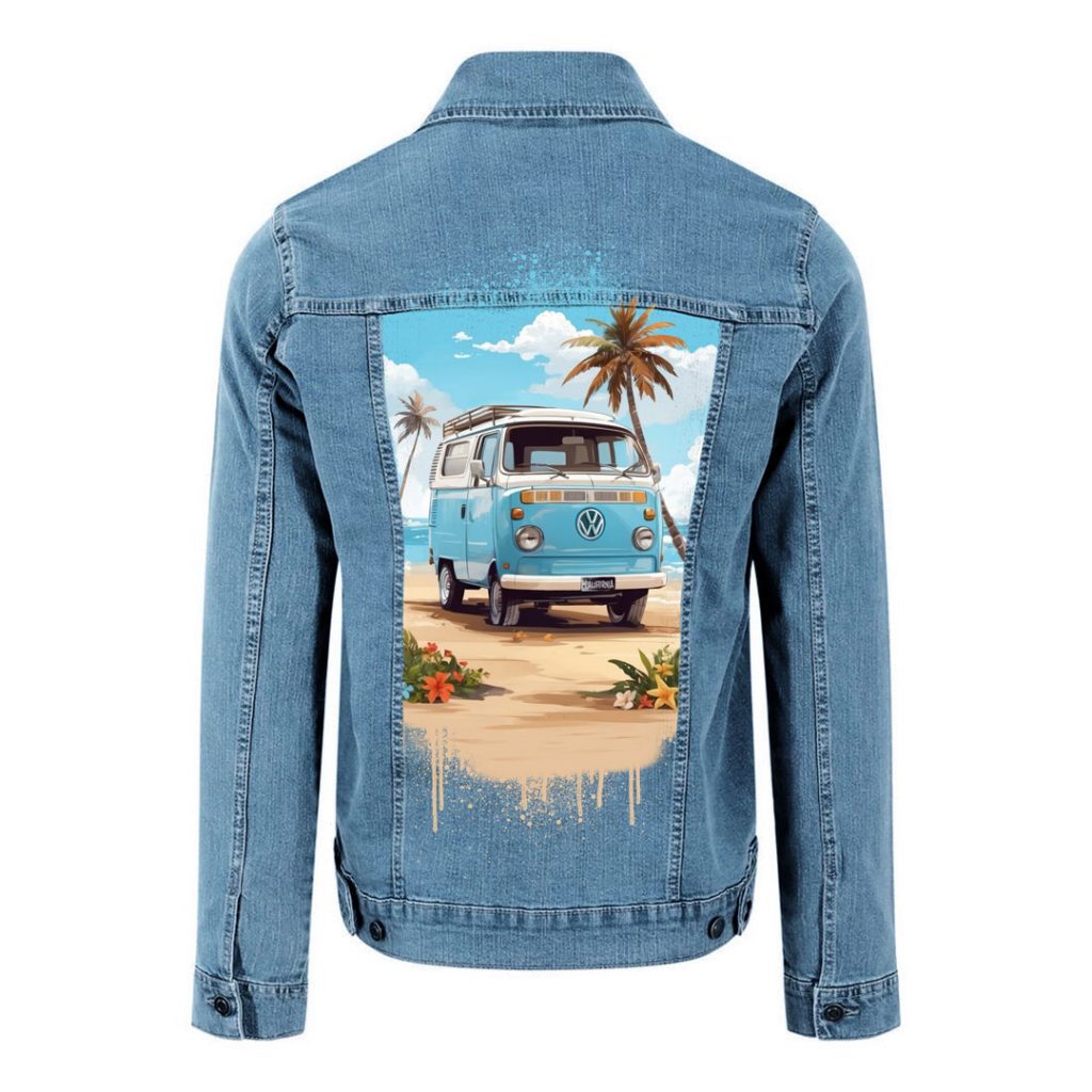 Veste en jean custom personnalisé Combi VW California vintage