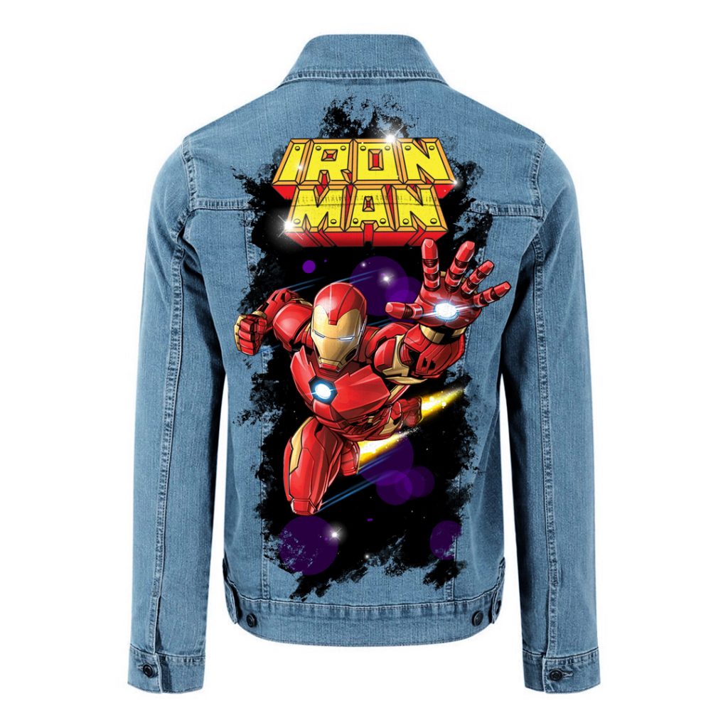 Veste en jean custom personnalisé Iron Man