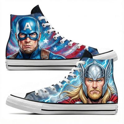 Custom personnalisé "Captain América et Thor" sur Converse Chuck Tailor All Star - High Top