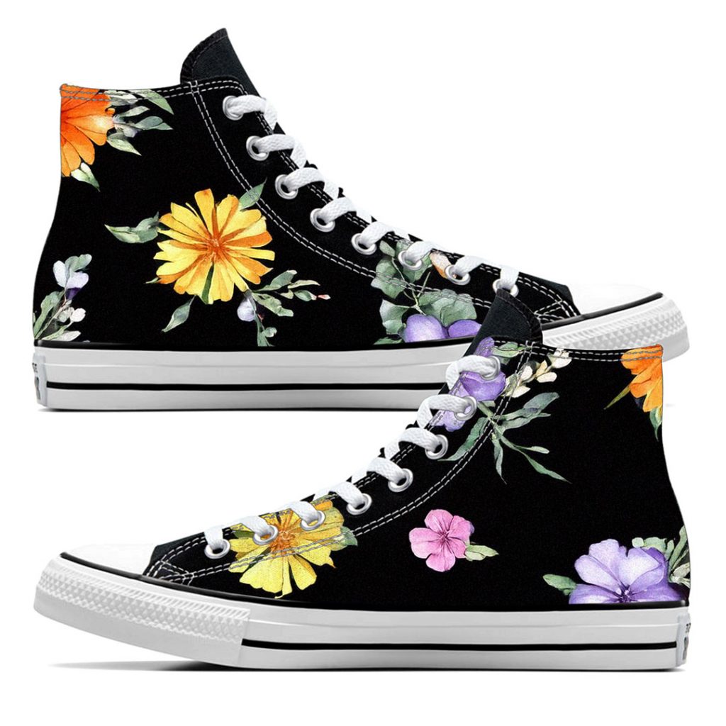 Custom personnalisé "Floral" sur Converse Chuck Tailor All Star - High Top