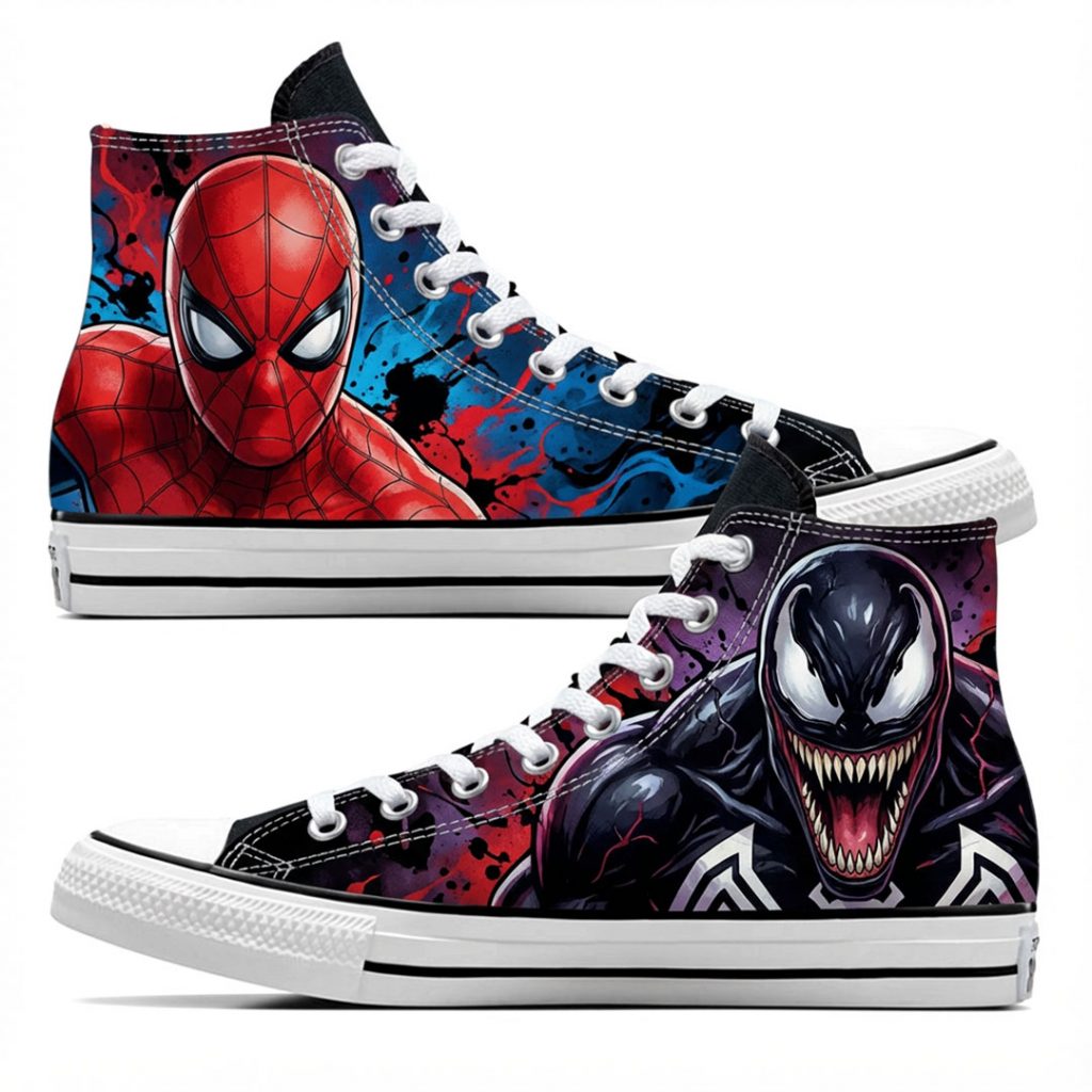Custom personnalisé "Spiderman et Venom" sur Converse Chuck Tailor All Star - High Top