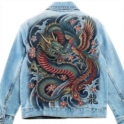 Custom personnalisé "Dragon - Tattoo traditionnel" sur veste en jean