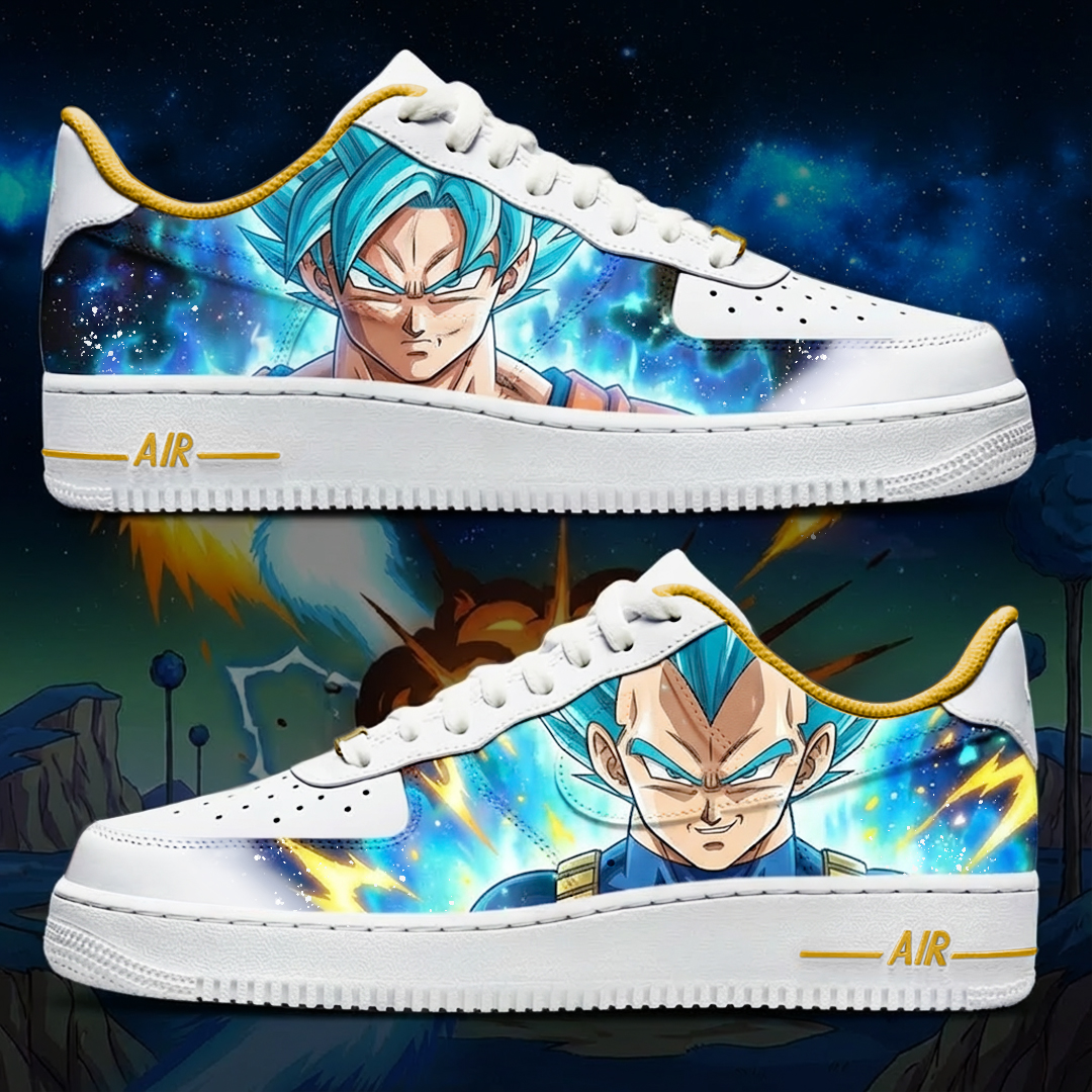 Custom personnalisé "Goku et Vegeta Super Saiyan Bleu" sur Air Force 1