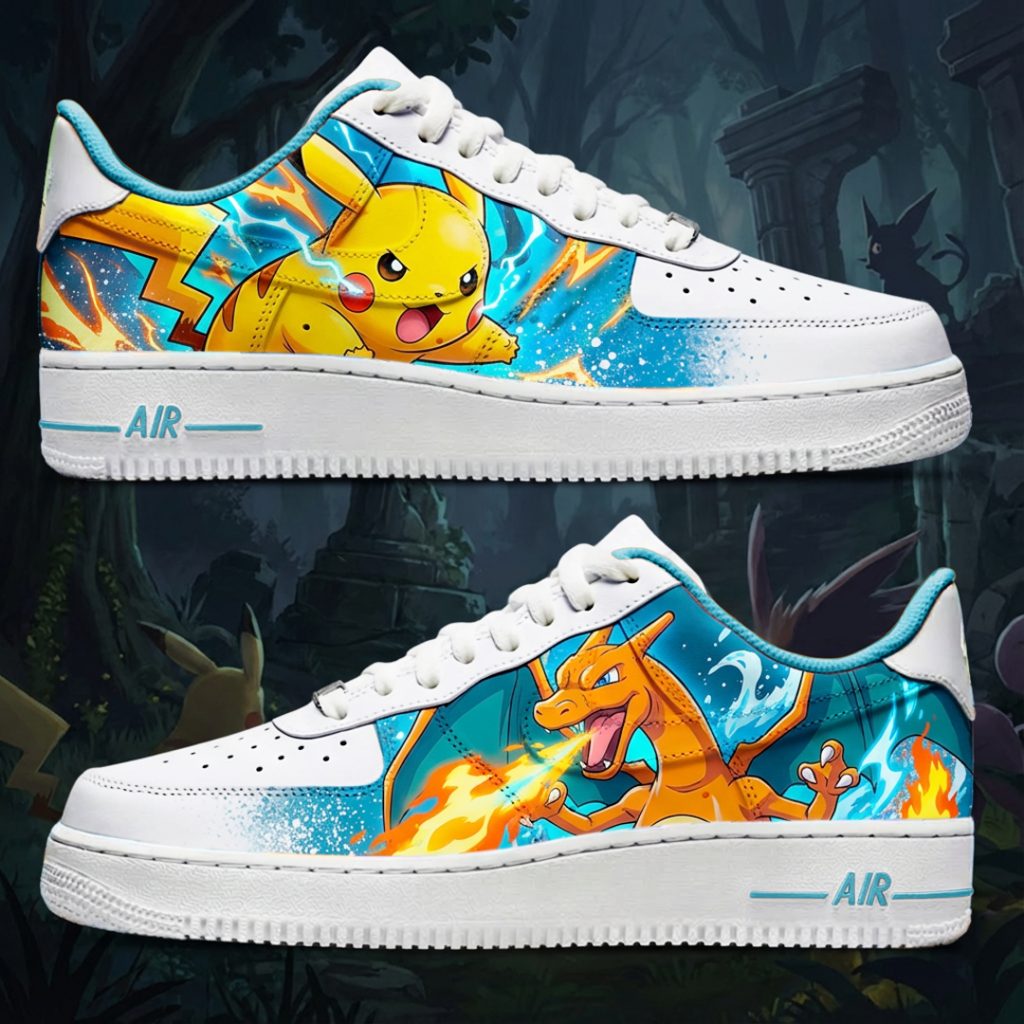 Custom personnalisé "Pokémon - Pikachu et Dracofeu" sur Air Force 1