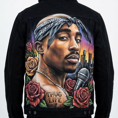 Custom personnalisé "2Pac - Thug Life" sur veste en jean