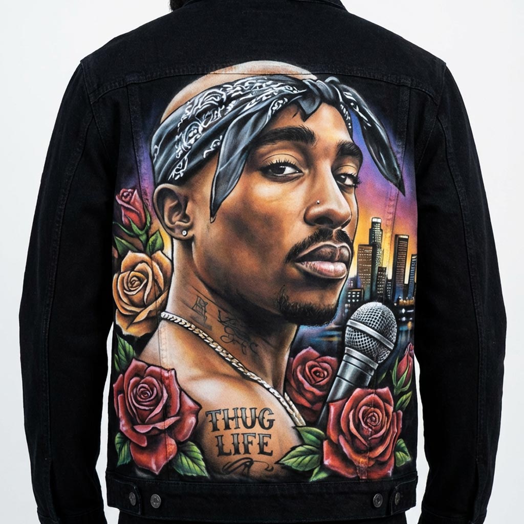 Custom personnalisé "2Pac - Thug Life" sur veste en jean