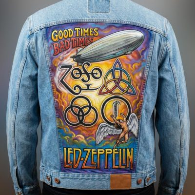 Custom personnalisé "Led Zeppelin" sur veste en jean