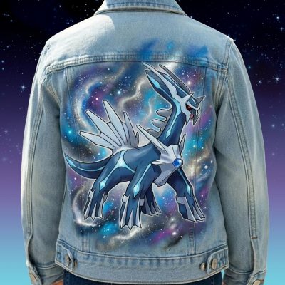 Custom personnalisé Pokémon légendaire "Dialga" sur veste en jean