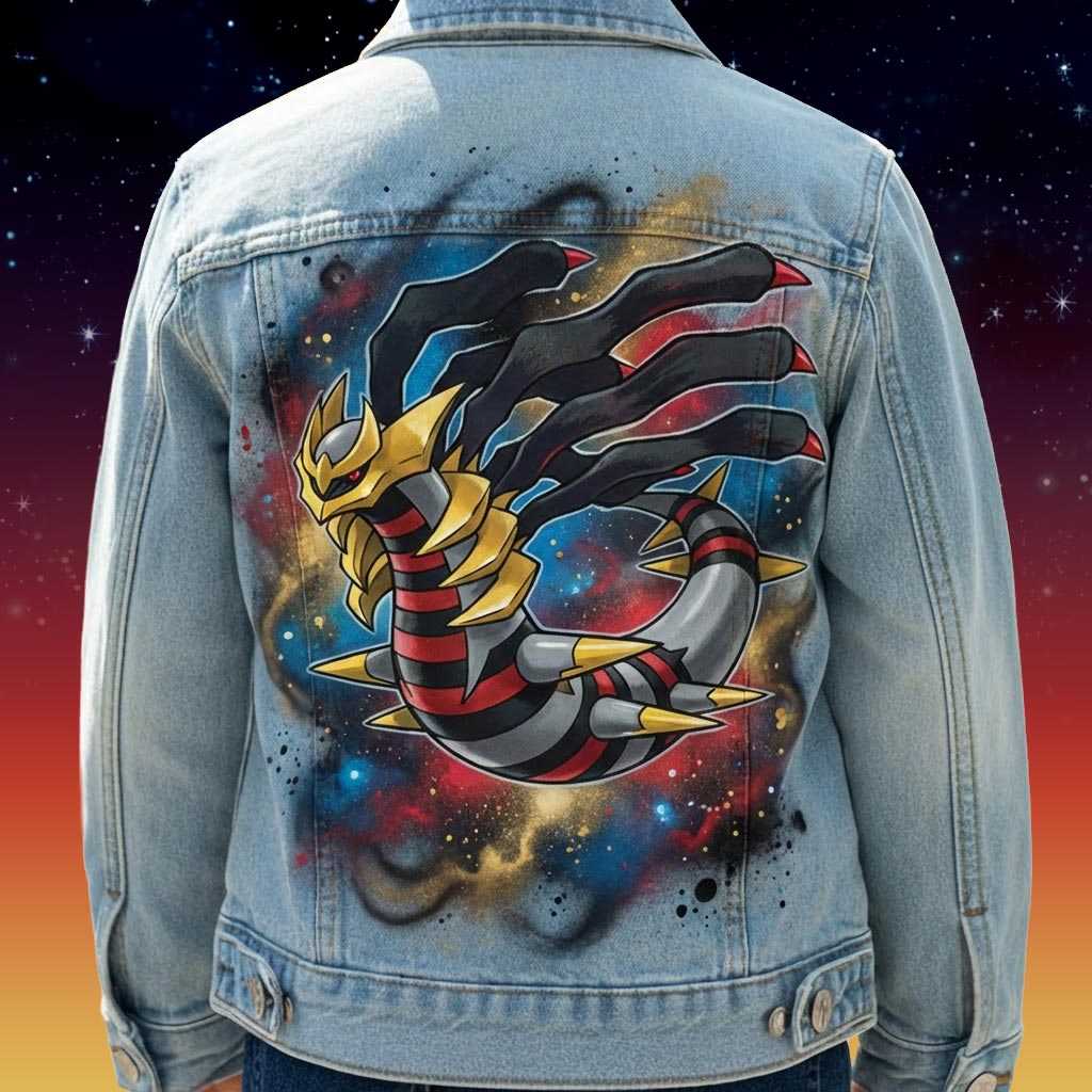 Custom personnalisé Pokémon légendaire "Giratina" sur veste en jean