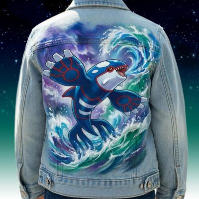 Custom personnalisé Pokémon légendaire "Kyogre" sur veste en jean