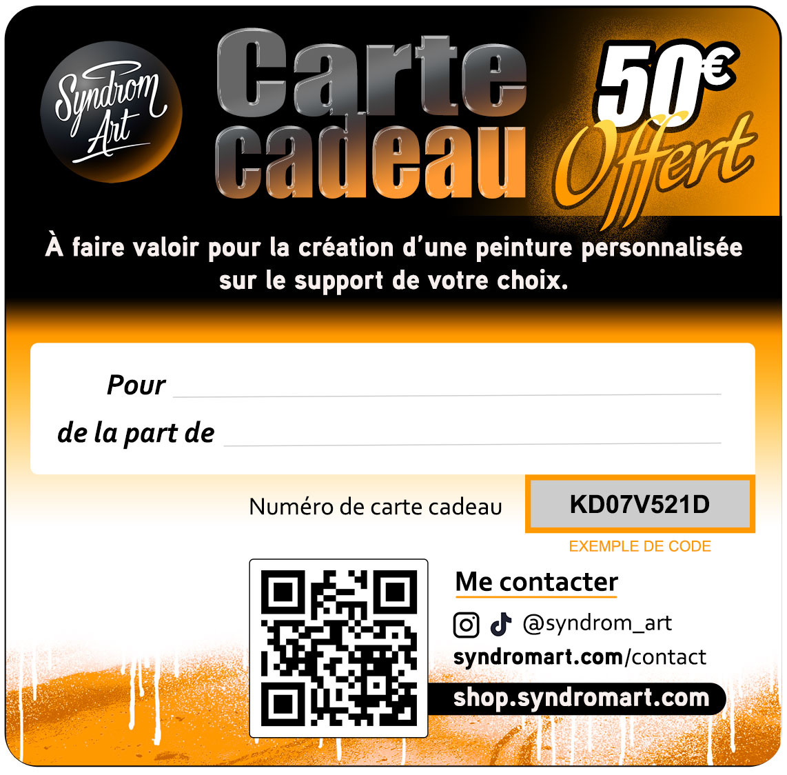 Carte cadeau peinture custom personnalisée