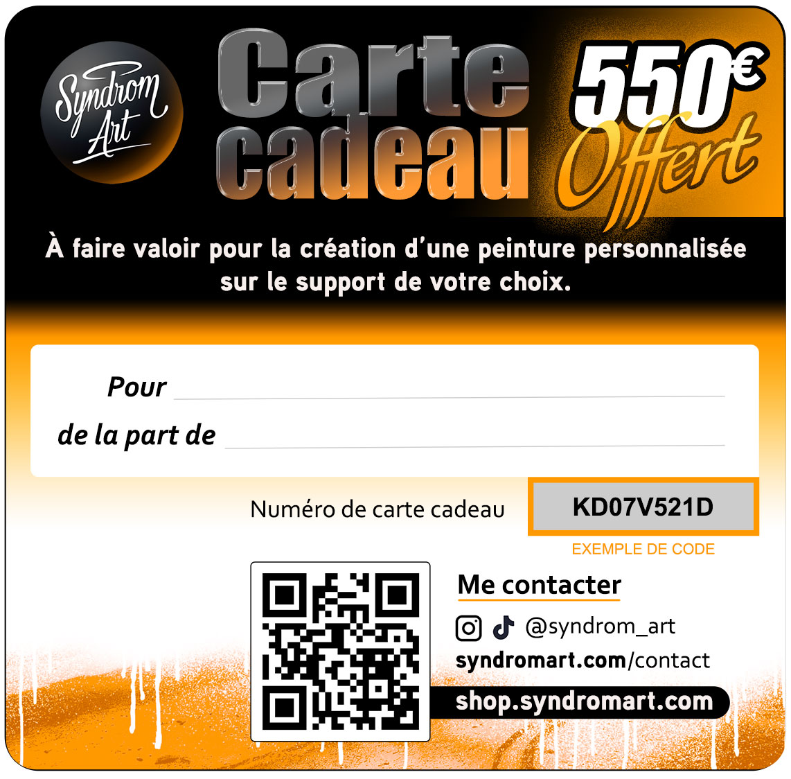 Carte cadeau peinture custom personnalisée