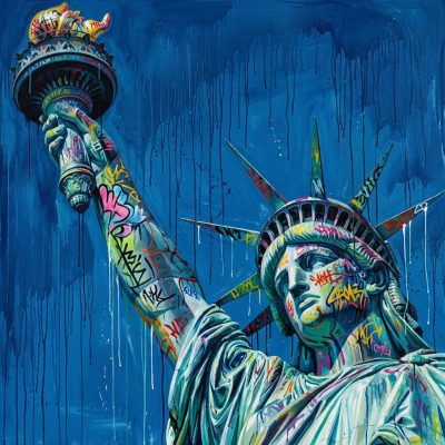 Peinture sur toile "Liberty N°3" Street art contemporain 120x120 cm