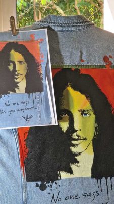 Veste en jean personnalisée "Reproduction de pochette d'album"